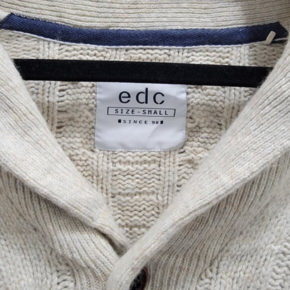 EDC Espirit Melange Oatmeal Chunky Wool Blended Button Cardigan Sweater S Used - Picture 2 of 16